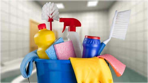Carpet cleaning team preparing equipment safely before work